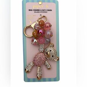 Piper K Gold and Pink Jeweled Teddy Bear and Marble Balloons Keychain